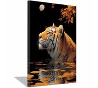 WUFIEA Peinture sur toile représentant des animaux tigre affiches et impressions HD Tigres nuit éclairée par la lune décoration murale pour salon(Multicolore)-20x30cm Encadrée