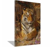 WUFIEA Peinture sur toile représentant des animaux tigre affiches et impressions HD Tigres or cachés décoration murale pour salon(Orange)-40x60cm Encadrée