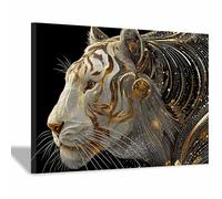 WUFIEA Peinture sur toile représentant des animaux tigre affiches et impressions HD Tigres ornés d'or décoration murale pour salon(Blanc)-60x80cm Encadrée