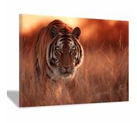 WUFIEA Peinture sur toile représentant des animaux tigre affiches et impressions HD Tigres photographiant au coucher du soleil décoration murale pour salon(Marron)-70x100cm Encadrée