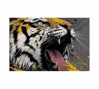 WUFIEA Peinture sur toile représentant des animaux tigre affiches et impressions HD Tigres rugissants décoration murale pour salon(Blanc)-60x90cm Sans cadre