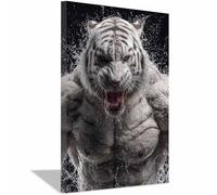 WUFIEA Peinture sur toile représentant des animaux tigre affiches et impressions HD Tigres vagues furieuses décoration murale pour salon(Orange)-60x80cm Encadrée
