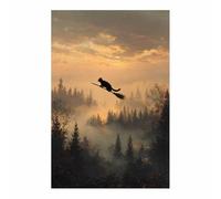 WUFIEA Poster d'horreur classique effrayant - Art mural d'Halloween Chatte sur un balai Décoration murale sur toile pour salon, chambre à coucher(Gris162)-70x100cm Sans cadre