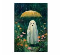 WUFIEA Poster d'horreur classique effrayant - Art mural d'Halloween Esprits tenant un parapluie Décoration murale sur toile pour salon, chambre à coucher(Vert213)-60x90cm Sans cadre