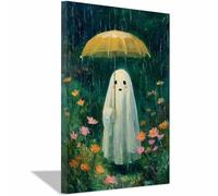 WUFIEA Poster d'horreur classique effrayant - Art mural d'Halloween Esprits tenant un parapluie Décoration murale sur toile pour salon, chambre à coucher(Vert213)-60x80cm Encadrée