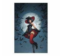 WUFIEA Poster d'horreur classique effrayant - Art mural d'Halloween Sorcière sous la lune Décoration murale sur toile pour salon, chambre à coucher(Bleu brume177)-70x100cm Sans cadre