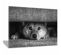 WUFIEA Poster Humoristique Animalier Tableau mural sur toile avec chien drôle Cache-cache pour salle de bain, moderne pour la maison(Gris foncé87)-60x90cm Encadrée