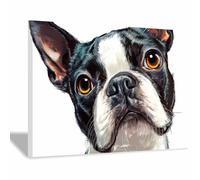 WUFIEA Poster Humoristique Animalier Tableau mural sur toile avec chien drôle Chien aux grands yeux pour salle de bain, moderne pour la maison(Couleur noir et blanc24)-70x100cm Encadrée