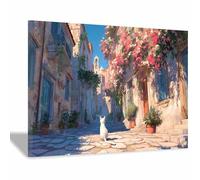 WUFIEA Tableau Decoratif Le Petit Chat - Impression Photo Animaux sur Toile Murale Chat blanc assis Déco Maison, Cuisine, Salon, Chambre Adulte(blanc)-60x90cm Encadrée