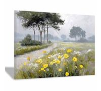 WUFIEA Tableau Paysage Nature Chemins de campagne toile decoration murale, impression d'art Convient pour la chambre, le salon, la salle de bain, etc.(vert)-70x100cm Encadrée