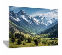 WUFIEA Tableau Paysage Nature Vallée des prairies de montagne toile decoration murale, impression d'art Convient pour la chambre, le salon, la salle de bain, etc.(vert)-70x100cm Encadrée