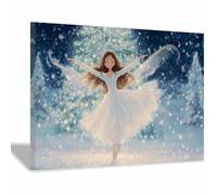 WUFIEA Tableau sur Toile Paysage Hivernal Impression HD Danseuse neigeuse pour Salon, Bureau ou Cadeau - Art Festif Toute l'Année(beige83)-60x90cm Encadrée