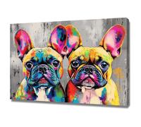 WUFIEA Tableau sur toile pour salle Décoration murale Motif chien, Bouledogues français peints idéale pour la chambre d'enfant, la maison, le salon - 20x30cm Encadrée(Multicolore)