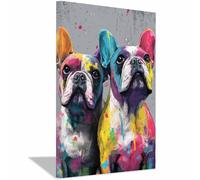 WUFIEA Tableau sur toile pour salle Décoration murale Motif chien Tenant une pastèque en équilibre Sa tête idéale pour la chambre d'enfant, la maison, le salon(multicolore)-60x90cm Encadrée
