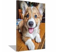 WUFIEA Tableau sur toile pour salle Décoration murale Motif chien Trop mignon idéale pour la chambre d'enfant, la maison, le salon(marron)-60x80cm Encadrée