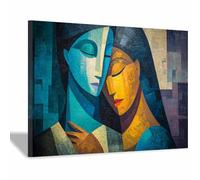 WUFIEA Tableaux abstraits modernes Art abstrait bleu et jaune pour salon, chambre à coucher Décoration moderne pour la maison (Bleu tibétain 20-70 x 100 cm Encadré