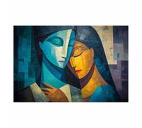 WUFIEA Tableaux abstraits modernes Art abstrait bleu et jaune pour salon, chambre à coucher Décoration moderne pour la maison (Bleu tibétain 20-70 x 100 cm sans cadre