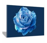 WUFIEA Toile murale à motifs floraux Decoration Murale Fleur Battement au vent Décoration murale pour chambre à coucher, salle de bain, bureau salon(Couleur bleu royal)-60x90cm Encadrée