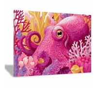 WUFIEA Toile murale à représentant un animal Murale Parfaite Poulpe rose Image représentant un animal - Pour salon, chambre à coucher, bureau(rose97)-60x80cm Encadrée