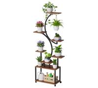 Wufuuoa Support pour plantes d'intérieur avec lumières de croissance et roues, 8 niveaux, grand support d'angle éclairé pour plantes d'intérieur et de terrasse, marron