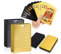 WUGAUWOR 2 Jeux de Cartes en Plastique Imperméable, Cartes à Jouer Or et Noir, Carte a Jouer en Diamant pour Le Bridge, Blackjack, Tarot et Les Jeu de Carte
