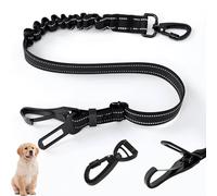 WUGAUWOR Ceinture Chien Voiture 3 en 1, Harnais pour Chien Noir en Tissu élastique Réfléchissant en Nylon, Attache avec Crochet à Clip et Boucle, Mousqueton en Alliage, Laisses pour Chiens Chats