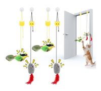 Wugauwor Lot de 4 Jouets pour Chats Interactif à Queue en Plumes, Souris et Oiseaux Réalistes, Jouet Chaton Hauteur Réglable pour Chats Intérieur, Jeux pour Chat sans Piles avec Crochets Adhésifs
