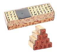 Wugongshan Kit de Tampons Lettres et Chiffres en Bois, 40pcs Mini-Set avec Symboles et Encreur pour DIY Cartes de Vœux, Scrapbooking, Artisanat(B)