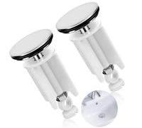 WuGU 2 Pcs Bouchon Lavabo Salle de Bain Universel, 40 mm Bouchon Evier Salle de Bain avec Joint en Caoutchouc, Constitué de Laiton, Hauteur Réglable, pour Lavabo, Baignoire