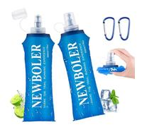 WuGU 2 Pcs Gourde Souple 500 ML, Bouteille d'eau Pliable Unisexe avec 2 Mousquetons, sans BPA, Flasque Running Réutilisable en TPU pour Course à Pied, Randonnée, Escalade