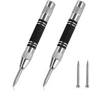 WuGU 2 Pièces Pointeau Automatique, 130mm Pointeau Automatique Impact Réglable, Poinçons Centraux à Ressort, Livré avec 2 Têtes de Rechange en Métal, pour Bois, Mur, Plastique, Métal, Verre