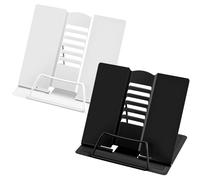 WuGU 2 Pièces Support de Lecture Métal, Support de Livre de Cuisine Réglable, 6 Hauteurs Pliable Porte-Livre pour Livres, Tablette, Recette, Manuel, Partitions, Peinture (Noir+Blanc)