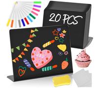 WuGU 20 Pièces Mini Tableau Noirs, 10cm x 7.5cm Petit Tableau Noir avec 12 Stylos, Gomme pour Tableau et Flacon Spray, Mini Panneaux d'Affichage pour Boulangerie, Buffet, Mariage, Fêtes, Bar, Café