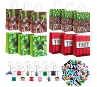 WuGU 74 Pièces Cadeau Anniversaire Enfant, Anniversaire Enfant Cadeau Sachet, 12 Sacs Cadeaux, 50 Autocollants, 12 Porte-clés, Party Jouet Anniversaire pour Garçons Filles de Fêtes à Thème