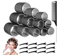 WuGU Bigoudis Cheveux, 31 Pièces Rouleau Cheveux, Gros Bigoudis Cheveux, 3 Tailles (64mm 48mm 36mm) Rouleaux Cheveux avec 12 Pinces Cheveux, Boucles Sans Chaleur, Bigoudis Cheveux Long & Court-Noir