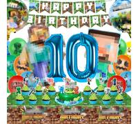WuGU Decoration Anniversaire 10 Ans, 42 Pcs Kit de Décoration de Fête d'Anniversaire, Anniversaire Décoration de Fête, Bannières d'Anniversaire, Ballon en Aluminium, Ballons, Nappes, Decoration Gateau