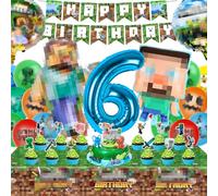 WuGU Decoration Anniversaire 6 Ans, 42 Pcs Kit de Décoration de Fête d'Anniversaire, Anniversaire Décoration de Fête, Bannières d'Anniversaire, Ballon en Aluminium, Ballons, Nappes, Decoration Gateau
