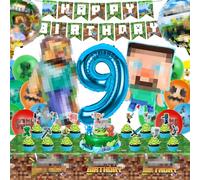 WuGU Decoration Anniversaire 9 Ans, 42 Pcs Kit de Décoration de Fête d'Anniversaire, Anniversaire Décoration de Fête, Bannières d'Anniversaire, Ballon en Aluminium, Ballons, Nappes, Decoration Gateau