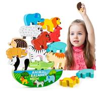 WuGU Jouet à Empiler en Bois Animaux, Jouet à Empiler pour Enfants Blocs de Construction, Jeux D'équilibre en Bois, Jeux Montessori pour 2 3 4 5 Ans Jouets Éducatifs