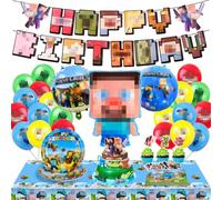 WuGU Kit de Décoration de Fête d'Anniversaire, 73 Pièces Kits de Fête D'anniversaire à Thème, Bannières d'Anniversaire, Assiettes, Mouchoirs, Nappes, Ballons, Decoration Gateau
