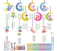 WuGU Kits Bricolage, 12 Pcs Carillon à Vent en Bois, Fée Carillon à Vent, Loisirs Créatifs pour Filles, DIY Artisanat pour Activités Manuelles pour Enfants, Cadeau Anniversaire 3 4 5 6 7 8 9 Ans