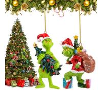 WuGU Lot de 2 décorations de Noël, elfes 3D, décoration de sapin de Noël, décoration à suspendre, figurines amusantes en résine, décorations de Noël pour la maison, les fêtes festives