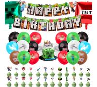 WuGU Lot de 48 décorations d'anniversaire, kit de ballons d'anniversaire avec bannières, ballons, décorations pour gâteau, ensemble de décorations pour fêtes d'anniversaire, décorations pour enfants