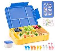 WuGU Lunch Box Enfant, 1300ml Bento Lunch Box Enfant avec 5 Compartiments et des Couverts (Fourchette et Cuillère), sans BPA, pour Micro-onde Lave-vaisselle, École Pique-Nique Travail (Bleu)