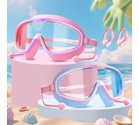 WuGU Lunettes de Natation pour Enfants, 2 Pièces Lunettes Piscine Enfants avec Protège-nez, Bouchons d'oreille, Anti-Buée, Protection UV, Lunette de Plongée Enfant Réglables pour 3-12 Ans (Rose Bleu)