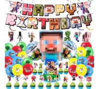 WuGU Mine-Craft Décoration Anniversaire 47 Pièces, Fête Theme Décorations Ballon avec Bannière, Cupcake Topper, Ballons pour Enfants