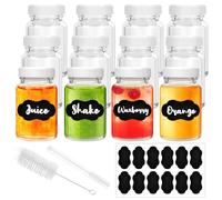 WuGU Mini Bouteille en Verre, 12 Pièces 60ml Ginger Shot, Mignonette Vide avec Pinceau, Étiquette et Stylo, Petite Fiole pour Jus, Eau, Lait, Smoothies