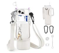 WuGU Sac de Bouteille d'eau pour Stanley Tumbler, 1.2L / 40oz Porte-Bouteille avec Bandoulière Réglable et Téléphone Sac, Résistant aux Chutes, pour Sport, Camping, randonnée, Gym, Cyclisme (Beige)