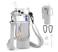 WuGU Sac de Bouteille d'eau pour Stanley Tumbler, 1.2L / 40oz Porte-Bouteille avec Bandoulière Réglable et Téléphone Sac, Résistant aux Chutes, pour Sport, Camping, randonnée, Gym, Cyclisme (Gris)