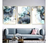 WUHBCZ Affiche Abstraite Moderne à L'Encre Bleue Noire et Dorée Style Galerie sur Toile pour Salon Cuisine Bureau Chambre Ou Décoration Murale-60 * 70cm*3PCS (sans cadre)
